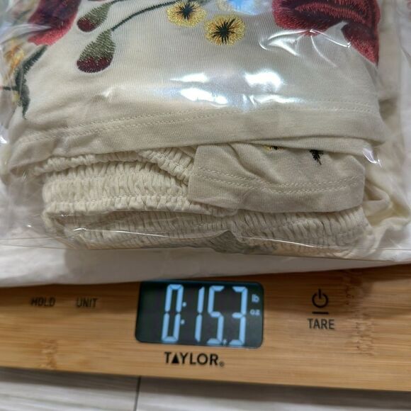 BOSTON PROPER ROSE EMBROIDERED SMOCKED OFF SHOULDER BELL SLEEVE BLOUSE XS BOHO - Picture 8 of 9